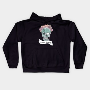 Zombie skull with flowers Kids Hoodie